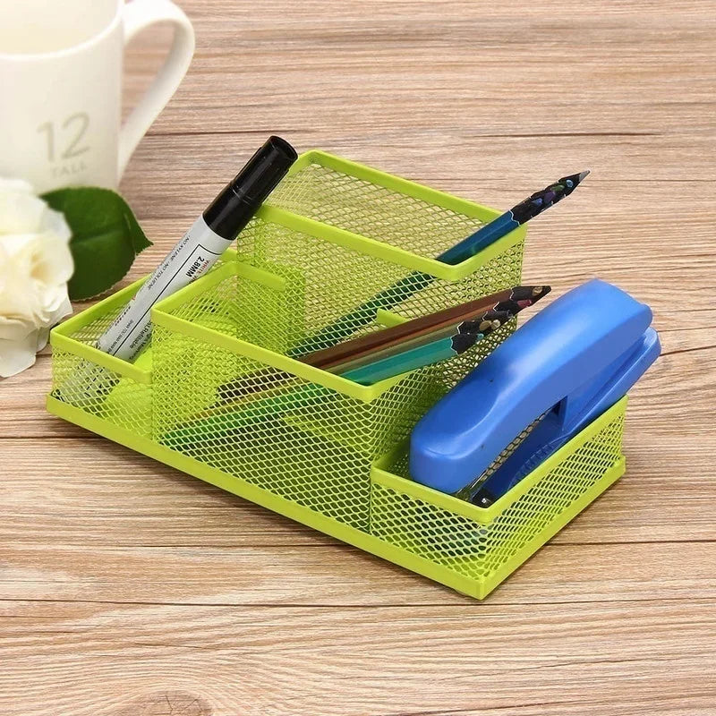 Multifuncional Desk Metal Mesh Pen Holder Organizer Office Supplies School Stationery Storage Case Stand Desktop Accessories