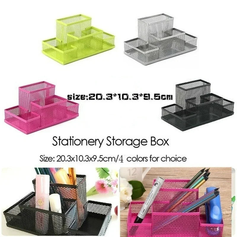 Multifuncional Desk Metal Mesh Pen Holder Organizer Office Supplies School Stationery Storage Case Stand Desktop Accessories