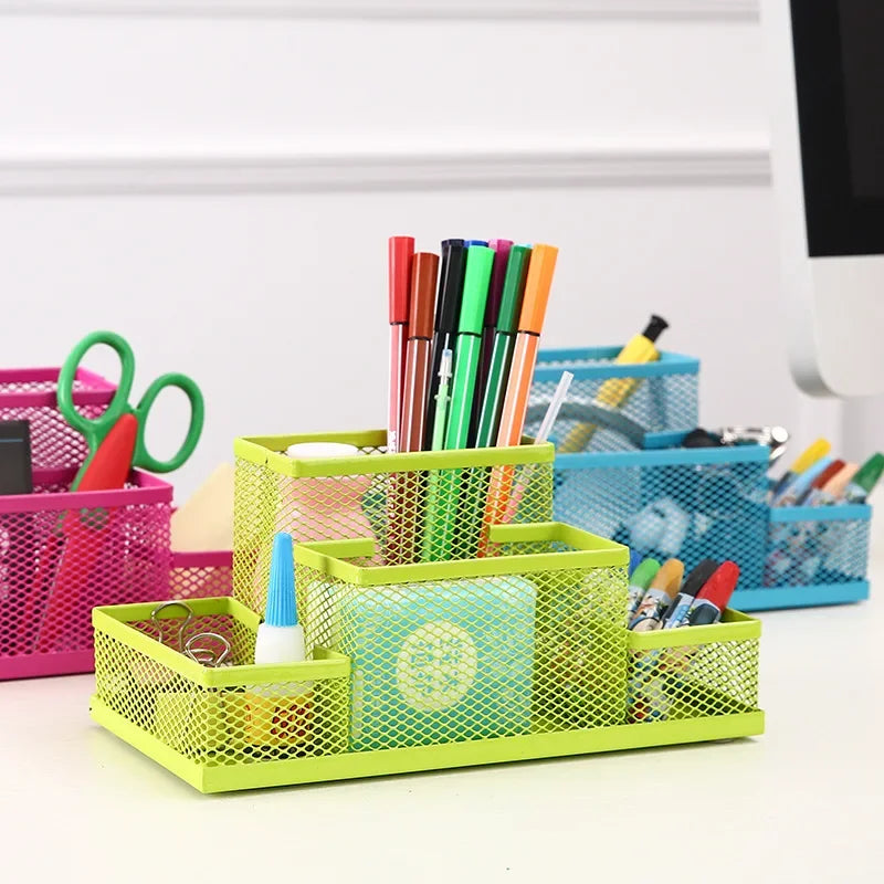 Multifuncional Desk Metal Mesh Pen Holder Organizer Office Supplies School Stationery Storage Case Stand Desktop Accessories