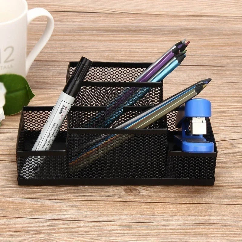 Multifuncional Desk Metal Mesh Pen Holder Organizer Office Supplies School Stationery Storage Case Stand Desktop Accessories